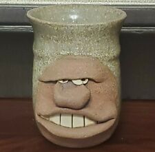 Art Pottery Face Shot Glass Hand Made Small Big Nose Smirk Signed PEI KK Vtg picture