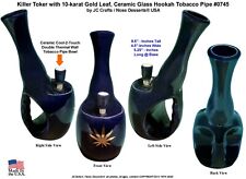 Gold Flower Killer Toke Tobacco Bong Water Pipe BLUE Ceramic Glass 0745blu-gl picture