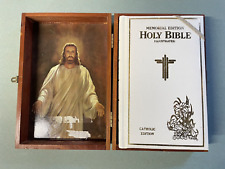 Vintage THE HOLY BIBLE in a Wood Box Memorial Edition Illustrated Catholic 1976 picture