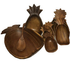 10 PIECE MONKEY POD WOOD SALAD SERVING BOWL SET 5”-17” Carved Pineapple MCM Fun picture