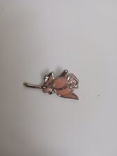 Vintage Jeweled Light Pink & Silver  Stemmed Rose Lapel Hat Pin Broach  1.25