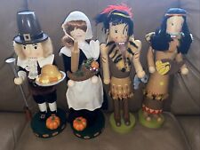Set FOUR Thanksgiving Pilgrim & Native American Indian Nutcrackers picture