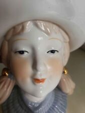  Vintage Girl with PigTails Head Vase Planter Light Blue & White 7