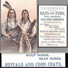 Indian Buffalo Coat Wolf Robes Bear Fur Seal Cap Coon Hat Troy NY 2x Trade Cards picture