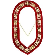 MASONIC REGALIA SHRINERS CHAIN COLLAR - GOLD PLATED ON RED VELVET picture
