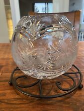Antique Heavy Crystal Floral Etched Rose Bowl picture