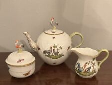 RARE Vintage Herend Hungary Chanticleer Rooster Tea Pot Sugar Bowl Creamer *EUC* picture