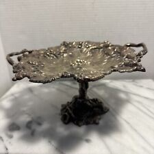 Antique heavy metal fruit candy stand plate w/ grape vines relief side handles picture