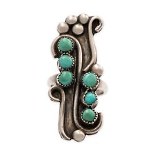 NATIVE AMERICAN ZUNI STERLING SILVER BLUE TURQUOISE SNAKE EYE CORN STALK RING 5 picture