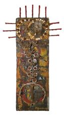 Brutalist Abstract Art Wall Plaque Sculpture Steampunk Industrial Tribal Goddess picture