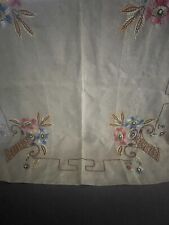 Vintage Embroidered Floral Vibrant Farmhouse Rustic Country Table Cloth 32”x32” picture