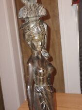 antique hand carved Indonesian woman wooden relic teak wood statue. picture