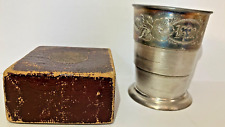 Vintage Ornate Silverplated Metal Collapsible Drinking Cup in Original Box Case picture