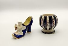 Vintage Occupied Japan Ceramic Cobalt Blue Ladies Shoe & Matching Planter Set picture