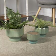 New Green Ceramic Textured Decorative Planter Pot with Linear Grooves picture