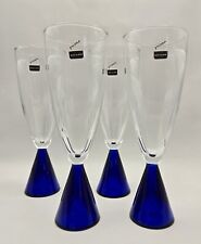 Set of 4 Sasaki Eon Cobalt Blue Crystal Champagne Flutes Glasses Prisma Japan picture