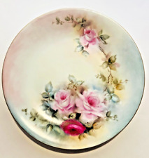 Antique Porcelain Plate With Handpainted Roses  B & Co France  7.4