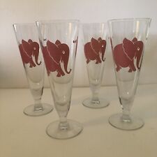 Vintage Pink Elephant Dancing Pilsner Beer Glass Set 4 Hazel Atlas Glasses picture