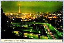 Postcard Space Needle And Sparkling Seattle At Night Washington 4x6 picture