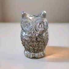 Silver Mercury Glass Big Eyed Owl Figurine Vintage picture