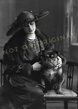 Vintage Old 1920's Photo Reprint of Pretty Woman Big Hat Holding Toy BULLDOG Dog picture