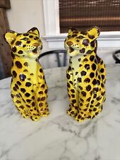 Pair Antique Hand Painted Italian Remo Ceramic Cheetah  / Pitchers Italy 1975 picture