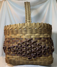 Antique Woven Splint Market Basket Fancy Wrap Handle Dyed Porcupine Curl Design picture