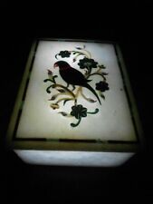 Rectangle Shape White Marble Jewelry Box Parrot Pattern Inlay Work Cosmetic Box picture