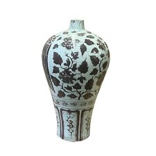 Chinese Oriental Brown Off White Base Graphic Ceramic Vase ws2520 picture