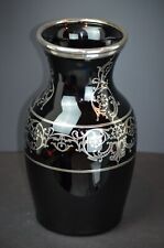Paden City Black Swanson Vase Sterling Silver Overlay picture