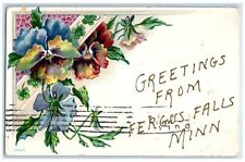 1910 Greetings Form Fergus Falls Minnesota MN Posted Embossed Flowers Postcard picture
