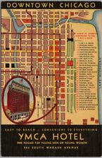 Vintage 1943 CHICAGO Illinois Postcard YMCA HOTEL Street Map / Curteich Linen picture