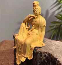 Boxwood Carved Avalokitesvara Bodhisattva Seated Statue Chinese Buddha Statue picture