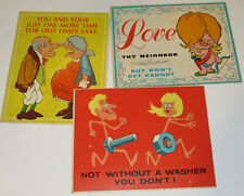 3 VINTAGE 1967 'SMILE PLAQUE' CARDBOARD STAND-UP SIGNS NAUGHTY & FUNNY 9x7
