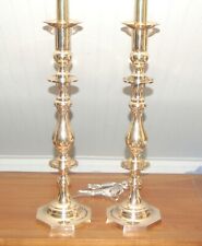Pair BRASS TALL Candlestick LAMPS Neoclassical  Hollywood Regency Baroque picture