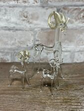 Glass Ram Family Figurines 3 Vintage Clear Glass Made In Taiwan 1970s Pieces picture