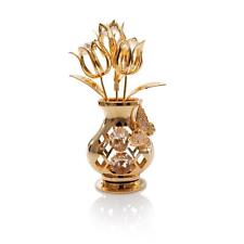 24K Gold Plated Tulips w/Butterfly In A Vase Ornament Made with Matashi Crystal picture