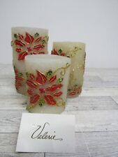 Valerie parr hill bay leaf collection poinsettia embossed flameless candle. picture