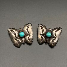Vintage Southwestern Butterfly Turquoise Silver Pin Brooch Pair picture