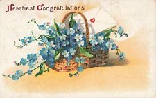 Heartiest Congratulations, Forget Me Nots Flowers, Embossed, Vintage Postcard picture