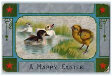 c1910's Happy Easter River Swim Chicks Embossed Posted Antique Postcard picture