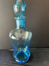 Vintage MCM Blue Decanter 10” Handblown Glass, Beautiful Shade Of Blue:) picture