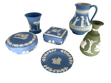 6 pieces of Wedgwood Jasperware Blue/White/Green plates trinket box Jar picture