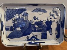 Vintage Chinese Rare Cobalt Blue & White Porcelain Scholar's Desk Tray picture