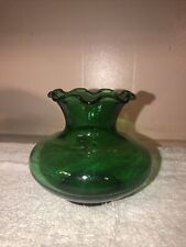 Vintage Anchor Hocking Emerald Green Glass Ruffled Edge Bud Flower Vase picture