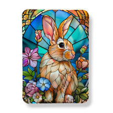 Bunny Rabbit Magnet Sublimated Faux Stained Glass Art Print Spring Flowers 3