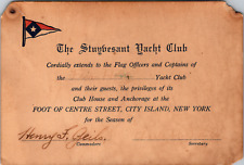 Vintage 1930's Stuyvesant Yacht Club Privilege Card, City Island NY, Fair Haven  picture