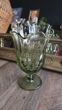 Fenton Art Glass Colonial Green Handkerchief Thumbprint Vase Collector's Vintage picture