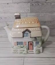 Ceramic Cottage House Branch Handle & Spout Teapot Vintage picture