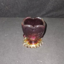 Vtg UV Reactive Degenhart Amberina Glass Sweetheart Toothpick Holder picture